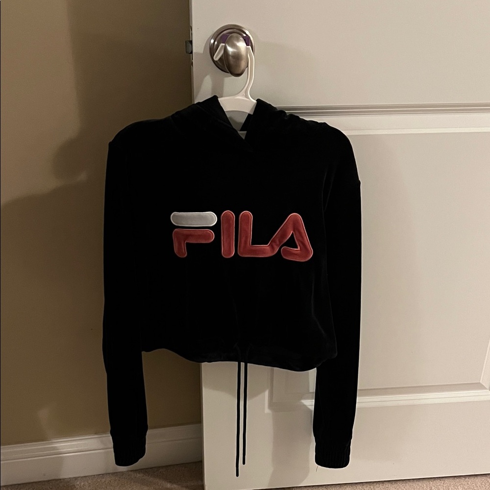 Fila Women’s Black Velour Logo Hoodie Size Small